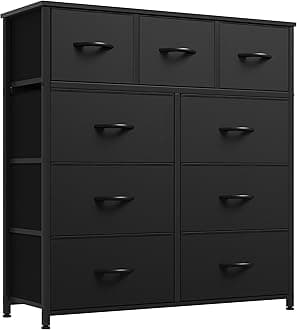 YITAHOME 9 Drawers Fabric Dresser, Dresser for Room, Black Chest of Drawers, Storage Tower Organizer Unit for Living Room, Closets - Sturdy Steel Frame, Wooden Top & Easy Pull Fabric Bins