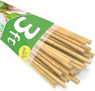 Bamboo Stakes 3FT 25 Pack, Garden Stakes 36 inch, Thicker Sturdy Nutural Plant Stakes for Tomatoes, Beans, Flowers, Potted and More Climbing Plants
