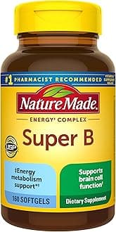 Super B Energy Complex, Dietary Supplement for Brain Cell Function Support, 160 Softgels, 160 Day Supply (Packaging May Vary)