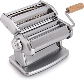 IPasta Classic Line. Pasta Machine 100% Made in Italy. Fresh Pasta Machine in Steel. Manual Roller with Crank. Creates Dough Sheets for Lasagne, Tagliolini, Fettuccine. (IPasta Argento)