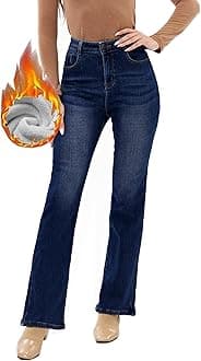 heipeiwaWomen's Winter Fleece Lined Thermal Flare Bootcut Jeans High Waist Denim Pants