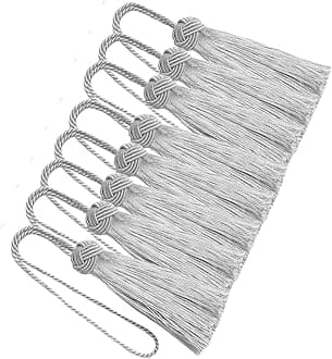 8 Pcs Set Elegant Polyester Key Tassel Colorful Craft Tassels Charms Key Tassel for Christmas Tree DIY Craft Garland Project Wedding Home Party Decorations (Silver)