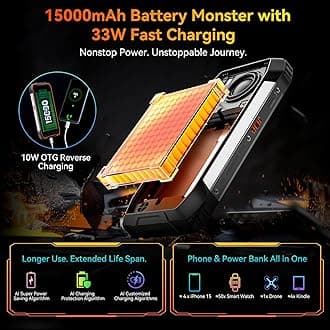 OSCAL PILOT 1 Rugged Smartphone 2025, 18GB+256GB/2TB TF| 15000mAh/33W|50MP+32MP rugged phone|70LM LED rugged mobile phones|90Hz+6.67-inch FHD|Android 14| NFC/GPS/Fingerprint/Dual SIM/OTG