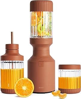 The Beast Mini Blender Plus | Mini Kitchen Blender | Mixes Smoothies & Smoothies, Dressings, Sauces, Dips | Extra Containers, Straw Lid & Straws Included, 600W (Terra)