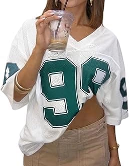 Womens Graphic Tees - Oversized Jersey Summer Top Jersey Top Coquette Clothes Y2k Streetwear Short Sleeve Shirts