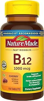 Nature Made Vitamin B12 1000 mcg, Easy to Take Vitamin B12 Sublingual Tablets for Energy Metabolism Support, 150 Sugar Free Fast Dissolve Tablets, 150 Day Supply