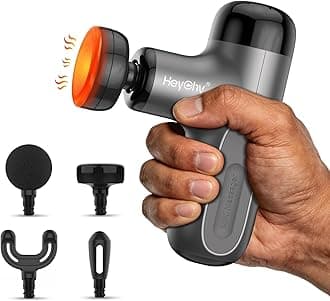 Mini Massage Gun with Heat, Deep Tissue Massage Gun, Portable Percussion Muscle Massager with 4 Massage Heads for Athletes