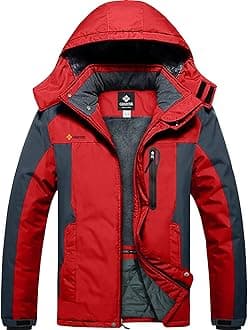 YXP Men's Mountain Waterproof Ski Jacket Windproof Rain Jacket(Red,L)