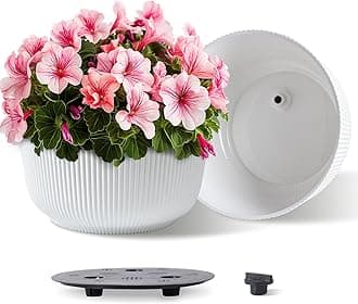 T4U12 Inch Large Self Watering Plant Pots, Wide Self Watering Planter with Drainage Hole, Large Plant Pots Flower Pot for Plants, Set of 2, White