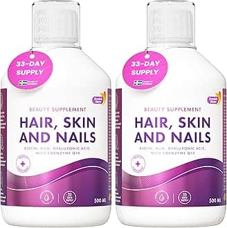 – Swedish Nutra - Hair, Skin and Nails Liquid Supplement - 2 Packs of 500 ml, 66 Day Supply | Full of Vitamins, Biotin, Collagen, MSM, CoQ10 I 100% Natural Orange Flavour | Vegan and Gluten Free