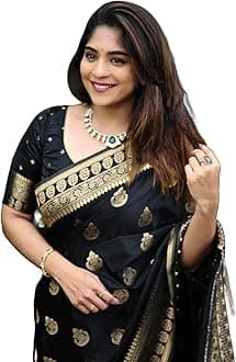 SIRIL Women's Soft Banarasi Silk Jacquard Saree with Unstitched Blouse Piece
