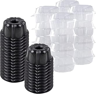 O’Creme Bakeable Plastic Mini Cake Pan with Container - Baking Pan With Non-Stick Silicone - Reusable Mold For Baking and Much More - and Clear Snap-Closure Container - 25 Cake Pans + 25 Containers