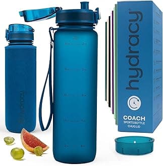 Hydracy Water Bottle with Time Marker -Large BPA Free Water Bottle & No Sweat Sleeve -Leak Proof Gym Bottle with Fruit Infuser Strainer & Times to Drink -Ideal for Fitness Sports & Outdoors