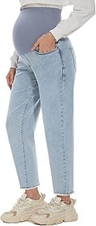 Women's Maternity Boyfriend Jeans Over Belly Stretch Comfy Loose Casual Denim Pants with Pockets for Everyday Wear