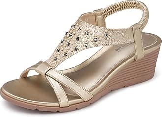 TEMOFON Women's Low Wedge Heels Summer Dressy Platform Sandals Elastic Ankle Strap Open Toe Flower Shoes