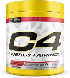Energy + Aminos Powder, 5g BCAAs & EAAs for Muscle Recovery, 3 Electrolytes for Hydration, 100mg Natural Caffeine, Pre Workout, Zero Sugar, 30 Servings, Fruit Punch