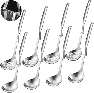 Patelai Hot Pot Slotted Ladle Set Stainless Steel Soup Ladle Strainer Scoops Cooking Skimmer Cookware Utensil for Hotpot Scooping Sauce Serving, 12 Inch(6 Pcs,Silver)
