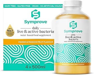 Liquid Probiotic, Billions of Live & Active Bacteria, Mango & Passionfruit Flavour, Water-Based, Dairy & Gluten Free, Vegan (4 x 500ml)