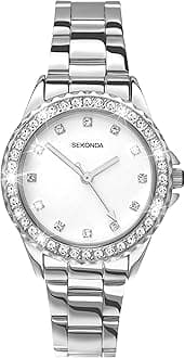 Women's Quartz Watch 33mm with Stone Set Case, Analogue Display and Stainless Steel Bracelet