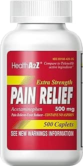 HealthA2Z® Extra Strength Pain Relief | Acetaminophen 500mg | Contains No Aspirin | Fever Reducer | Pain Reliever (500 Count (Pack of 1))