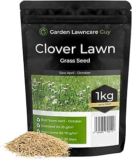 Clover Grass Seed - 1kg - 95% Grass with 5% White Clover Lawn Seed Mix - Low Maintenance and Natural Lawns - Garden Lawncare Guy