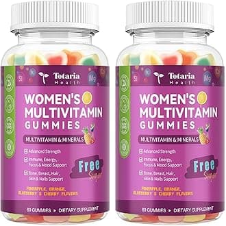 (2 Pcs) Totaria Sugar Free Multivitamin Gummies for Women 14+ w/Iron, Inositol, Folate, Biotin, Womens Daily Multivitamin Gummy w/Vitamin A, C, B, D3, K2, for Hair, Skin, Energy, Immune, Mixed Flavors
