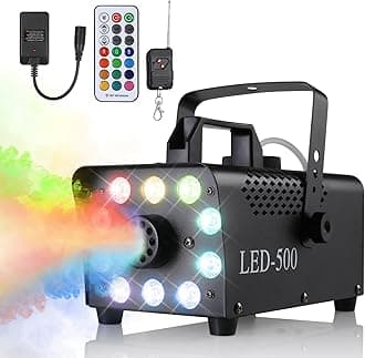 Fog Machine 500W Smoke Machine with 10 RGB LED & Wireless Remote Control, Suitable for Party, Disco Dj Effect, Christmas, Wedding, Stage Performances