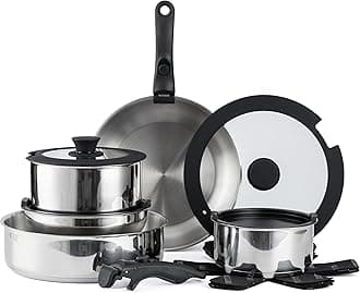 16 Piece Pots and Pans Set - Stainless Steel Kitchen Cookware with Removable Handle, RV Cookware Set