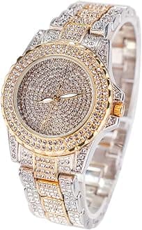 Round Luxury Women Watch Crystal Rhinestone Diamond Watches Stainless Steel Wristwatch Iced Out Watch with Japan Quartz Movement for Women | Simulated Lab Diamonds
