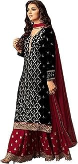 JIVRAJ FASHION Sewn Salwar Kameez Sharara long Sleeves Indian Designer Shalwar Suit Party Wear Ready To Wear ethnic Heavy Foux Georgette Nazmeen Chiffon Dupatta