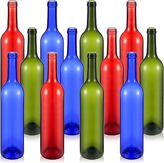 12 Pieces Decorative Colored Wine Bottles 750ml Empty Decorative Glass Bottles for candle Bottle Tree Outdoor Home Decor Christmas(Red, Blue, Green)