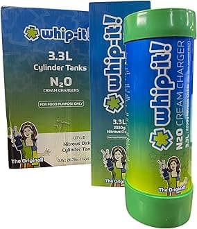 Whip-It! The Orignal Premium N2O - Nitrous Oxide - Pure Culinary Gas 3.3 L Tank 2030g/Cylinder Cream Charger- Pure Food-Grade Culinary Gas with Standard Dispensers For Food Purpose Only (Pack of 2)
