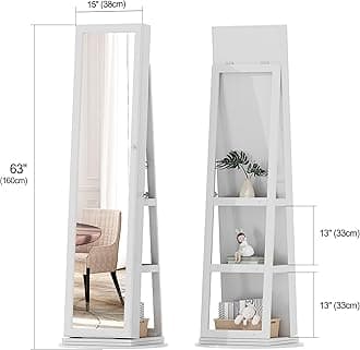 OUTDOOR DOIT 360° Rotating LED Jewelry Armoire with Lockable,Full Length Mirror Large Capacity 3 Color Dimmable Jewelry Organizer Armoire,Floor Standing Mirror with Back Storage Shelves for Bedroom