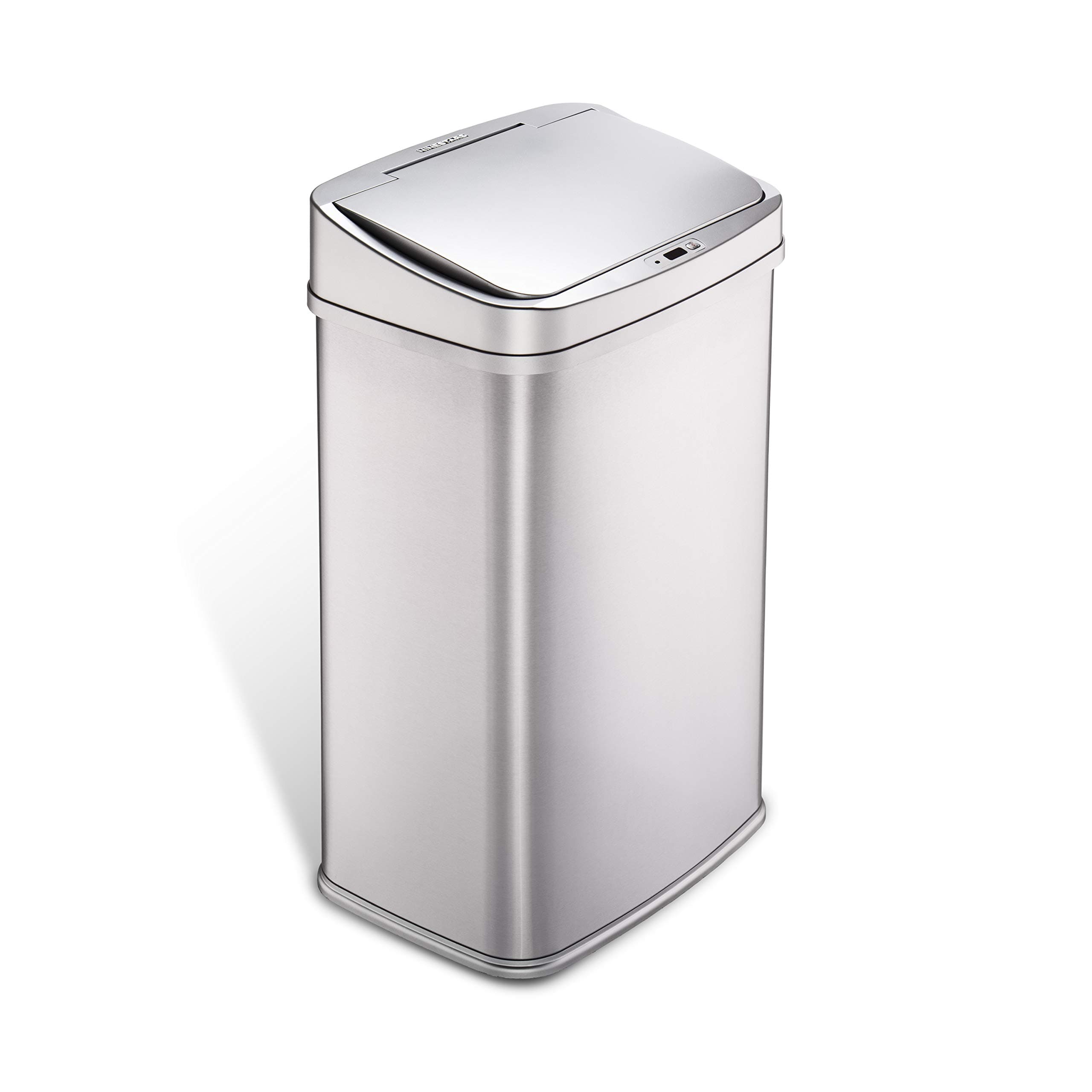 NINESTARS, DZT-50-28, 50 L Silver Lid Automatic Touchless Motion Sensor Stainless Steel Trash and Garbage Bin with Highly Durable Silver Lid Mechanism for Home, Kitchen and office