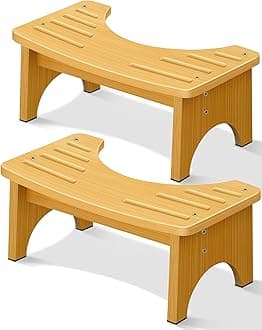 JACNITAD 2 Pack Bamboo Toilet Stool for Adults, 6.5" Toilet Potty Stool for Squatting, Bathroom Toilet Stool Squat Adult, Non-Slip Poop Stool for Adults, Healthy Gifts for Kids Seniors. (Wood)