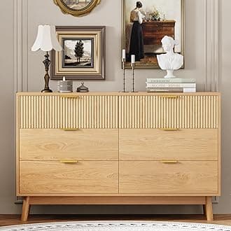 6 Drawers Dresser for Bedroom, Wood Modern Chest of Drawers with Texture Design, Wooden Closet Storage Organizer, Dressers for Bedroom, Living Room, Hallway