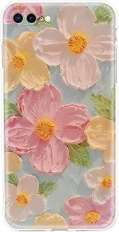 Cute Case for iPhone 7 Plus, Colorful Retro Oil Painting Printed Flowers iPhone 8 Plus Case, Aesthetic Floral Pattern Fade Resistant Soft TPU Shockproof Protective Cover for Girls Women