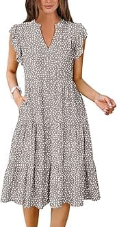 ANRABESS Womens Summer Dress Ruffle Sleeve V Neck Midi Dresses Fashion Casual Fit Flowy Tiered Boho Beach Vacation Sundress