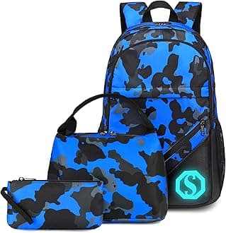 School Backpack for Boys Teens Bookbag Travel Daypack Kids Girls Lunch Bag Pencil Case (Camo)