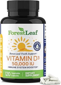 ForestLeaf Vitamin D3 50,000 IU Weekly Supplement - 120 Vegetable Capsules -