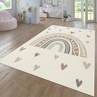 TT Home Nursery Area Rug Kids Rug For Bedroom Girls Boys Modern Rainbow Cloud Rug Animal Motif Colourful, colour: Beige, Size:160 cm round