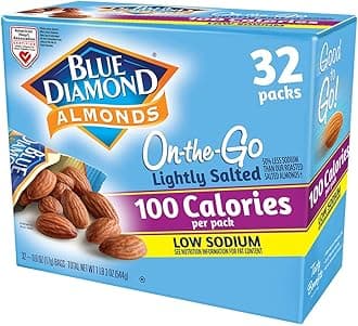 Blue Diamond Almonds Low Sodium Lightly Salted Snack Nuts, 100 Calorie Packs, 0.6 Ounce (Pack of 32)