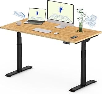FLEXISPOT E6 Pro Oval Leg Dual Motor 3 Stages Bamboo Electric Standing Desk 48x24 Inch Whole-Piece Board Height Adjustable Electric Sit Stand Up Desk (Black Frame + Bamboo Desktop)