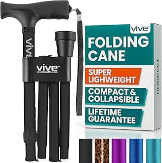 Folding Cane- Best Walking Cane for Men & Women - Collapsible, Lightweight, Adjustable & Portable Walking Stick Mobility Aid - Sleek Look & Comfortable Handles - (Black)