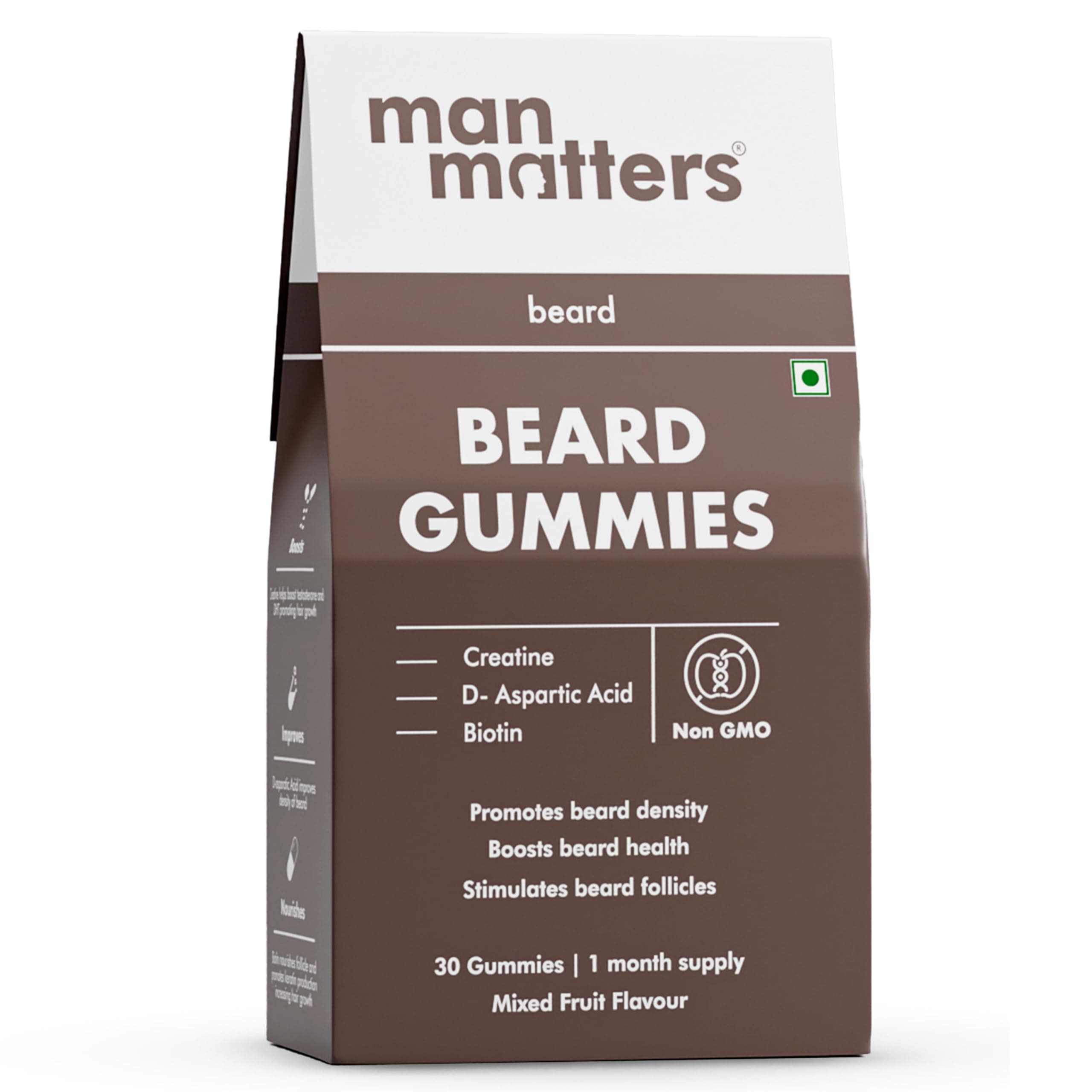 Man Matters Beard Gummies for Men | Thicken Beard, Stimulates Beard Follicles & Improves Beard Density | Biotin, D-aspartic Acid & Creatine | Gelatin-Free, 100% Vegan | 30 Gummies