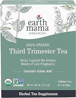 Earth Mama Organic Third Trimester Tea Bags | 100% USDA Organic Herbal Tea for Late Pregnancy Comfort + Childbirth Preparation, 16 Teabags Per BoxUSDA Organic