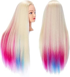 Hairingrid 26"-28" Mannequin Head Hair Styling Training Head Manikin Cosmetology Doll Head Synthetic Fiber Hair and Free Clamp Holder (Multicolor)