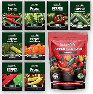 Sweet and Hot Pepper Seeds 8 Varieties Pepper Plant Seeds, Bell Pepper Seeds for Planting, Jalapeno, Cayenne, Serrano Peppers, Habanero, Anaheim, and More, Heirloom, Non-GMO