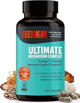 FreshCap Organic Mushroom Capsules Supplement - Fruiting Body Extract (Ultimate Mushroom Complex, 60 Capsules)