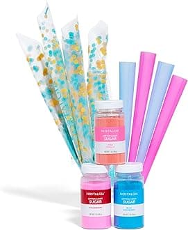 Nostalgia FSCC8 Cotton Candy Kit Pink Vanilla, Blue Raspberry, Strawberry Flossing Sugars, Includes 10 Reusable Cones and Twist Ties-Perfect for Birthdays, Holidays, and Parties, 7 oz. each, Multi